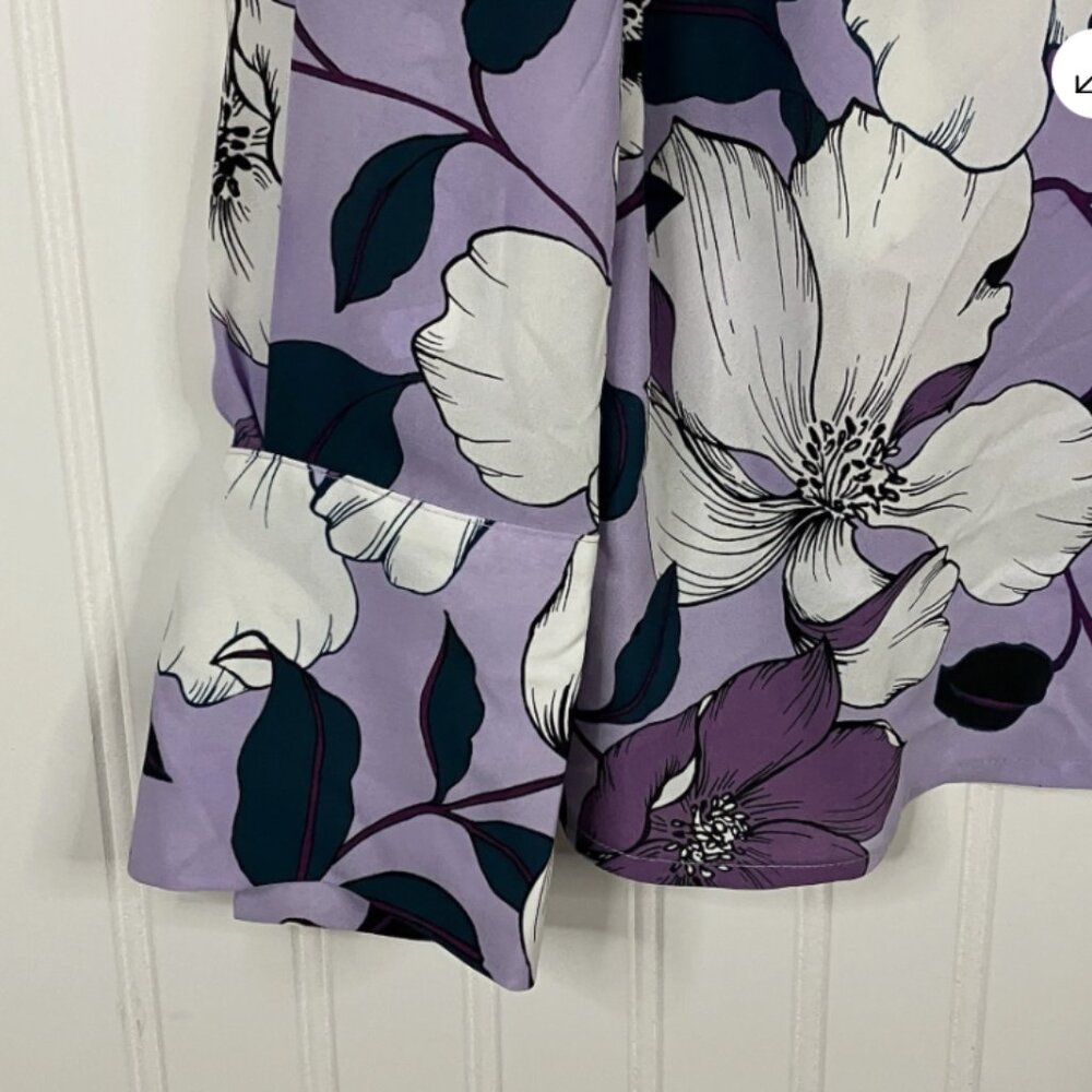 Worthington Blouse Womens X Small Purple Floral Long Sleeve Cowl Artsy Shirt Top - Picture 5 of 16
